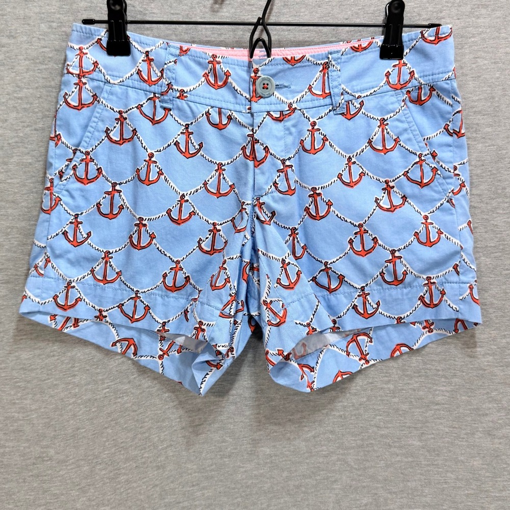 Lilly Pulitzer Callahan Shorts Womens 00 Blue Anchor Print Nautical Summer Beach